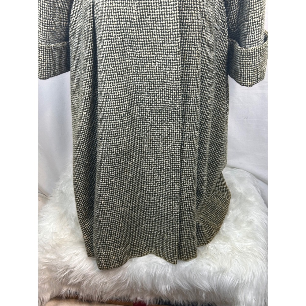 Vintage Great Britain Green White Tweed Wool Maxi Coat Long Trench Jacket Womens - Picture 5 of 16